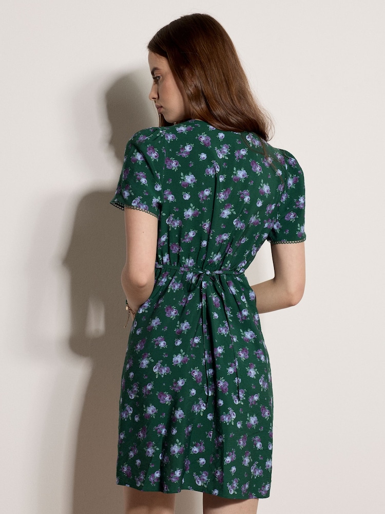 Apricot Green Vintage Floral Mini Tea Dress - Image 4 of 4 Apricot Green Vintage Floral Mini Tea Dress - Image 4 of 4