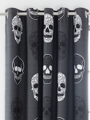 Catherine Lansfield Grey Skulls Reversible Lined Eyelet Curtains - Image 1 of 3