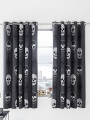 Catherine Lansfield Grey Skulls Reversible Lined Eyelet Curtains - Image 2 of 3