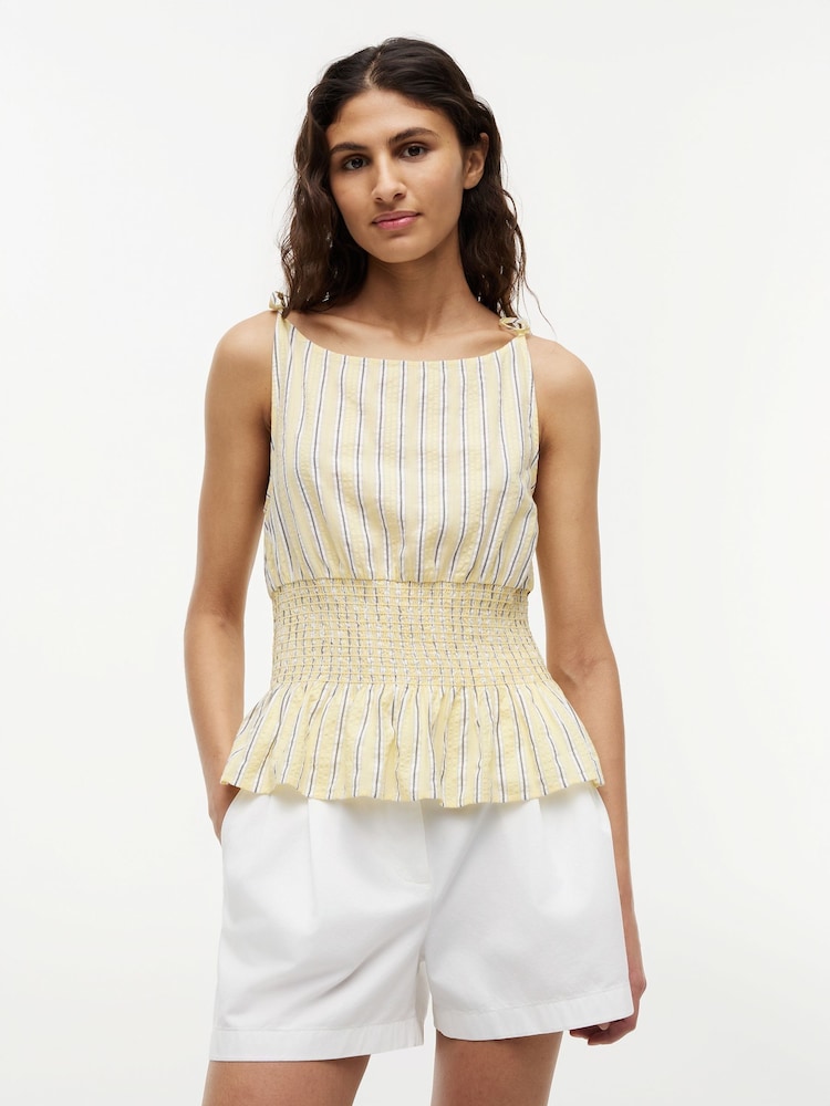 Tommy Hilfiger Yellow Smock Seersucker Tie Strap Top - Image 1 of 5 Tommy Hilfiger Yellow Smock Seersucker Tie Strap Top - Image 1 of 5