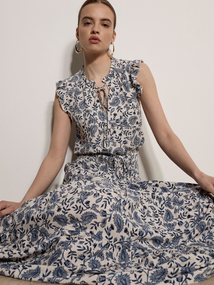 Apricot Cream Painterly Paisley Tiered Maxi Skirt - Image 1 of 5 Apricot Cream Painterly Paisley Tiered Maxi Skirt - Image 1 of 5