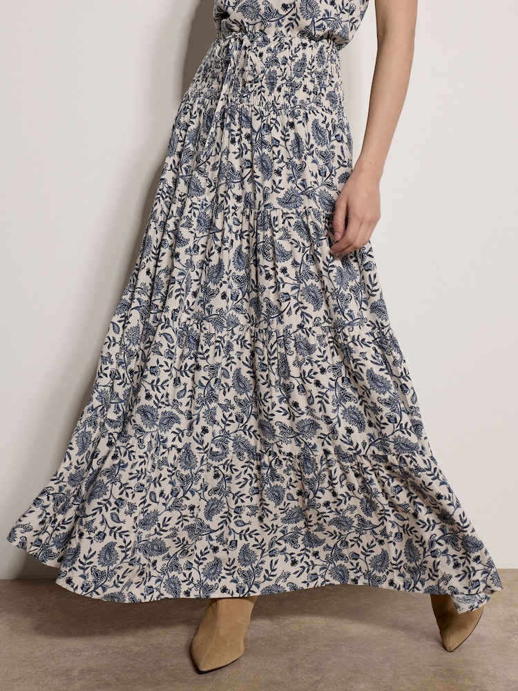 Apricot Cream Painterly Paisley Tiered Maxi Skirt - Image 2 of 5 Apricot Cream Painterly Paisley Tiered Maxi Skirt - Image 2 of 5