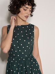 Apricot Green Polka Dot A-Line Cotton Midi Dress - Image 3 of 4