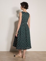 Apricot Green Polka Dot A-Line Cotton Midi Dress - Image 4 of 4