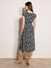Apricot Blue Ditsy Floral Print Milkmaid Midi Dress - Image 2 of 4