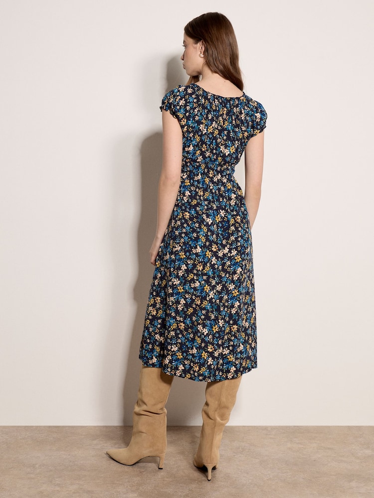 Apricot Blue Ditsy Floral Print Milkmaid Midi Dress - Image 2 of 4