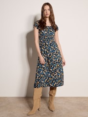 Apricot Blue Ditsy Floral Print Milkmaid Midi Dress - Image 3 of 4