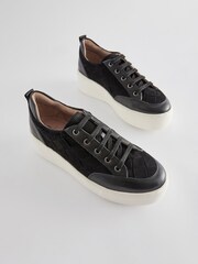 Black Signature Forever Comfort® Leather Weave Chunky Wedge Platform Trainers - Image 1 of 5