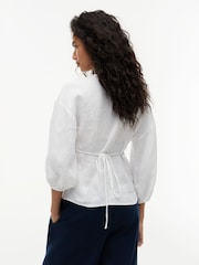 Tommy Hilfiger White Relaxed Fit Pure Linen Wrap Blouse - Image 2 of 5