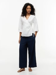 Tommy Hilfiger White Relaxed Fit Pure Linen Wrap Blouse - Image 3 of 5
