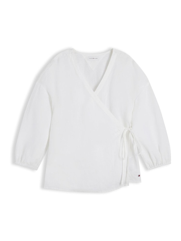 Tommy Hilfiger White Relaxed Fit Pure Linen Wrap Blouse - Image 5 of 5