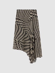 Reiss Black/White Oksana Dogtooth Asymmetric Midi Skirt - Image 2 of 5
