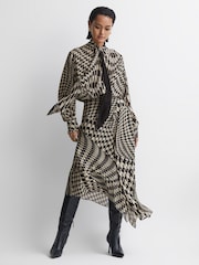 Reiss Black/White Oksana Dogtooth Asymmetric Midi Skirt - Image 3 of 5