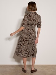 Apricot Brown Polka Dot Ruffle Midi Dress - Image 2 of 4