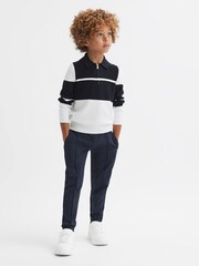 Reiss Navy/White Tokyo Senior Slim Fit Half-Zip Long Sleeve Polo Shirt - Image 1 of 6