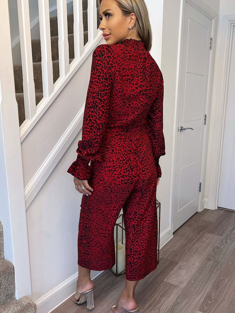 AX Paris Red Animal Print Elasticated Neck Jumpsuit - Image 2 of 4