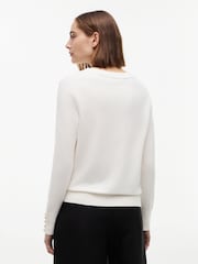 Tommy Hilfiger Cream Gold Tone Button Cuff V-Neck Jumper - Image 2 of 5