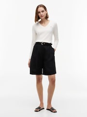 Tommy Hilfiger Cream Gold Tone Button Cuff V-Neck Jumper - Image 3 of 5