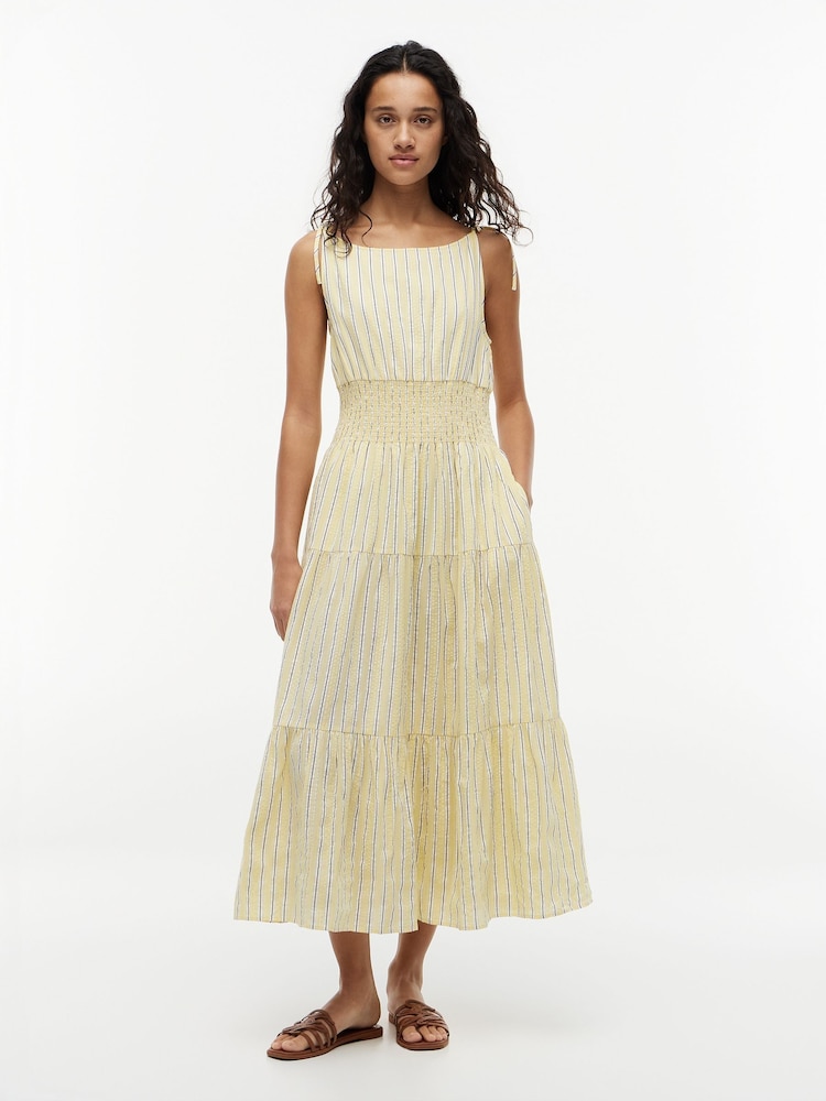 Gelb - Tommy Hilfiger Seersucker Smock Tie Strap Midi Dress - Bild 1 von 5