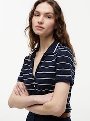 Tommy Hilfiger Blue Regular Fit Pique Henley Polo Shirt - Image 4 of 5