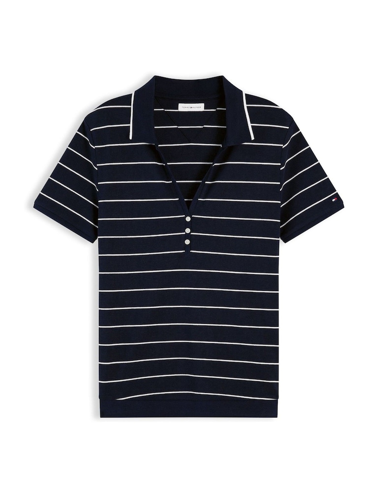 Tommy Hilfiger Blue Regular Fit Pique Henley Polo Shirt - Image 5 of 5 Tommy Hilfiger Blue Regular Fit Pique Henley Polo Shirt - Image 5 of 5