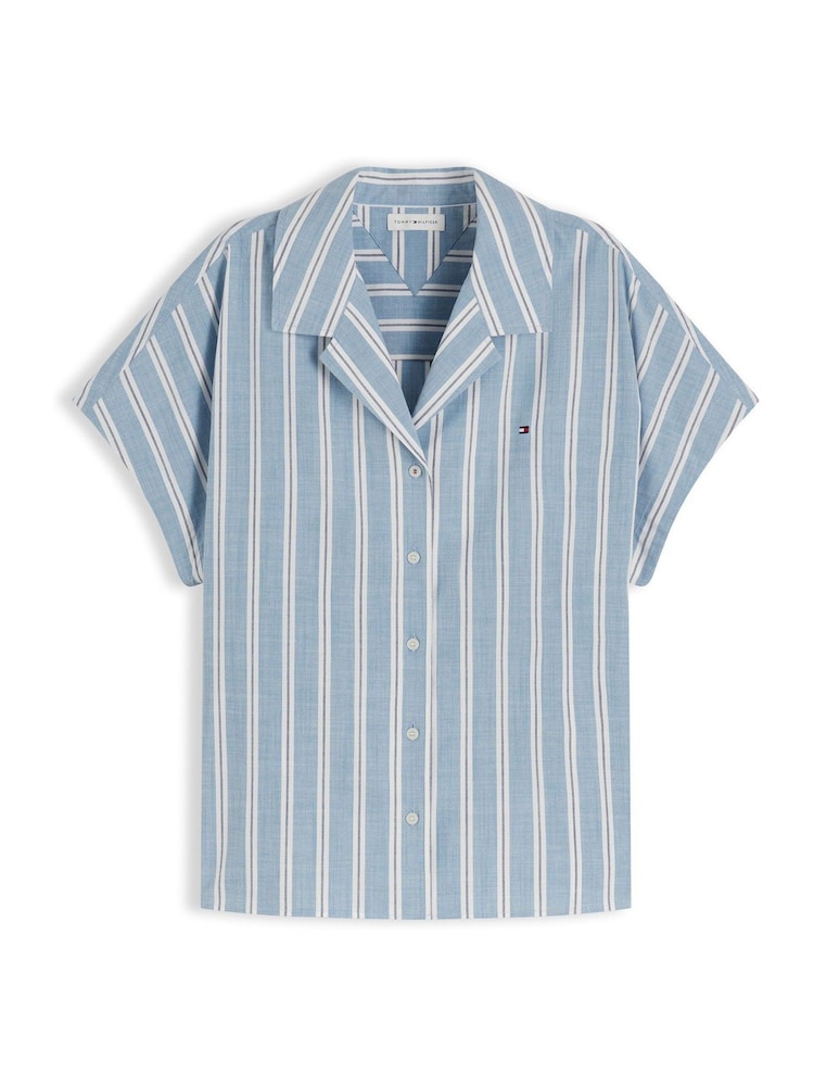 Tommy Hilfiger Blue Relaxed Fit Poplin Short Sleeve Shirt - Image 5 of 5