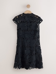 Black 3D Lace Cap Sleeve Knot Fasten Mini Dress - Image 5 of 9