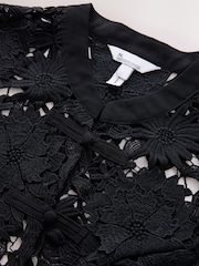 Black 3D Lace Cap Sleeve Knot Fasten Mini Dress - Image 6 of 9