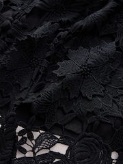 Black 3D Lace Cap Sleeve Knot Fasten Mini Dress - Image 7 of 9