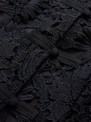 Black 3D Lace Cap Sleeve Knot Fasten Mini Dress - Image 8 of 9