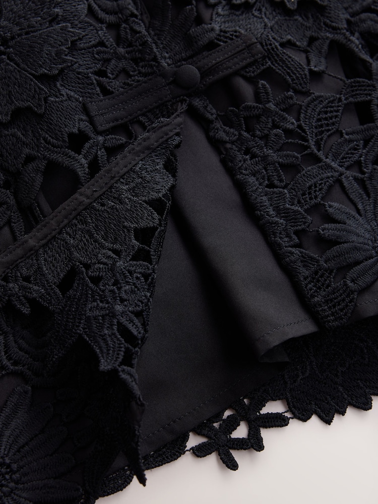 Buy Black 3D Lace Cap Sleeve Knot Fasten Mini Dress from Next Ireland