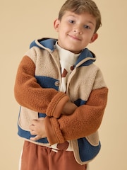 KIDLY by MORI Cream Block Soft Sherpa Fleece Jacket - Image 3 of 5