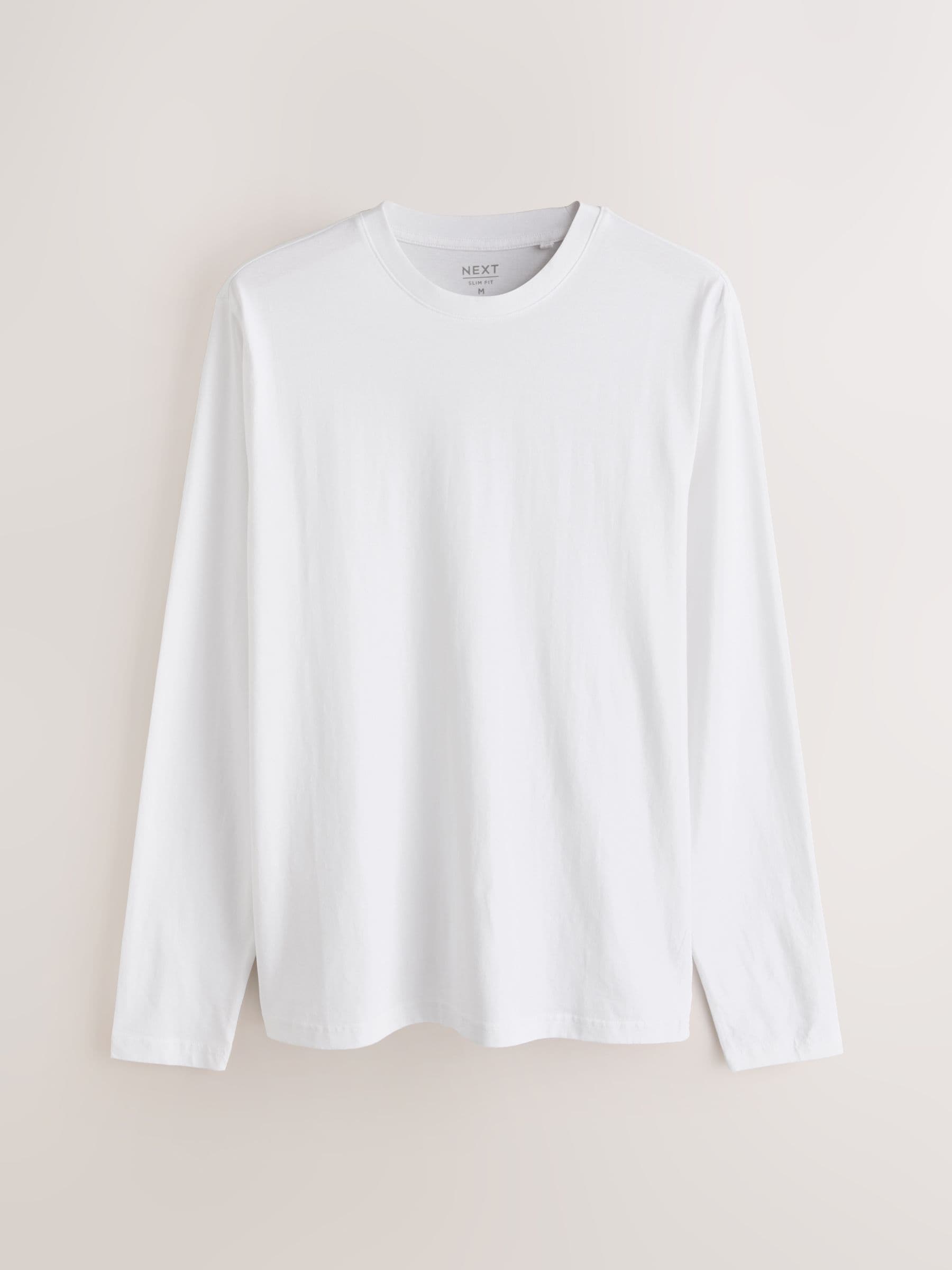 Buy White Slim Fit Long Sleeve Crew Neck T-Shirt from Next India