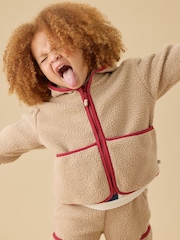 KIDLY by MORI Cream Cream Soft Sherpa Fleece Zip Through Jacket - Image 2 of 4