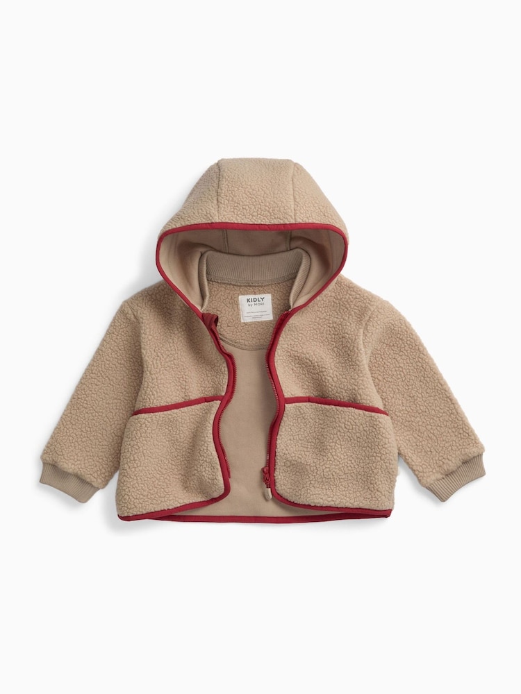 KIDLY by MORI Cream Cream Soft Sherpa Fleece Zip Through Jacket - Image 4 of 4 KIDLY by MORI Cream Cream Soft Sherpa Fleece Zip Through Jacket - Image 4 of 4
