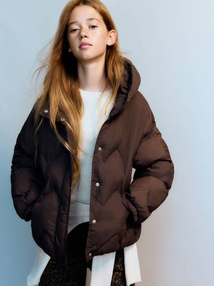 Mango Brown Quilted Hooded Puffer Coat - Image 2 of 6 Mango Brown Quilted Hooded Puffer Coat - Image 2 of 6