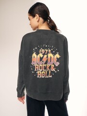 Charcoal Washed License ACDC Rock & Roll Slogan Graphic Band T-Shirt - Image 3 of 6