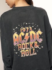 Charcoal Washed License ACDC Rock & Roll Slogan Graphic Band T-Shirt - Image 4 of 6