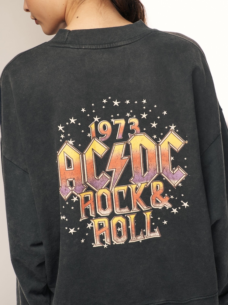 Charcoal Washed License ACDC Rock & Roll Slogan Graphic Band T-Shirt - Image 4 of 6
