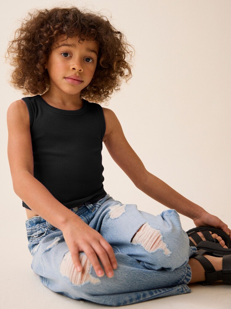 Black Boxy Rib Vest (3-16yrs) - Image 1 of 5