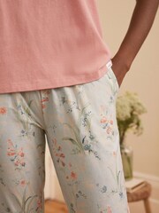Laura Ashley Green/Pink Mosedale Posy Print 100% Cotton Blend Top And Trouser Pyjamas - Image 6 of 9