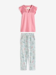 Laura Ashley Green/Pink Mosedale Posy Print 100% Cotton Blend Top And Trouser Pyjamas - Image 7 of 9