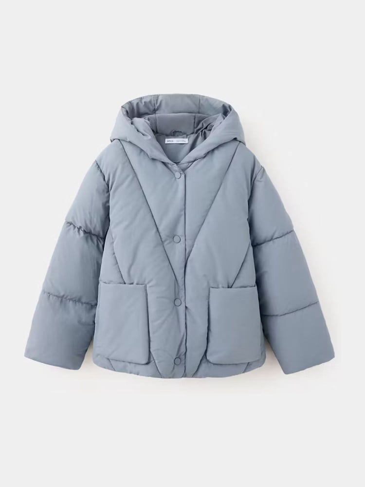Mango Blue Hooded Padded Puffer Coat - Image 1 of 6 Mango Blue Hooded Padded Puffer Coat - Image 1 of 6