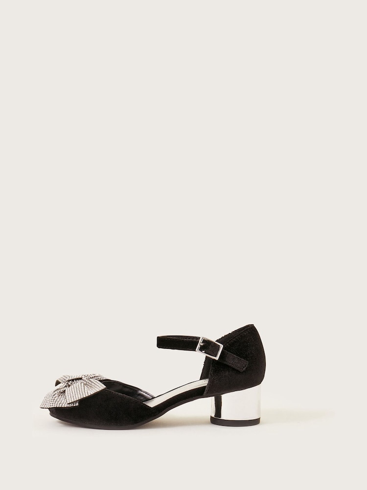 Monsoon Black Bow Velvet Two Part Shoes - Image 1 of 2