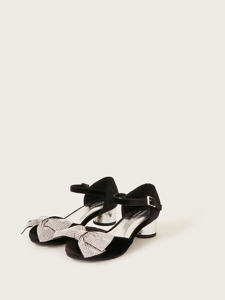 Monsoon Black Bow Velvet Two Part Shoes - Image 2 of 2