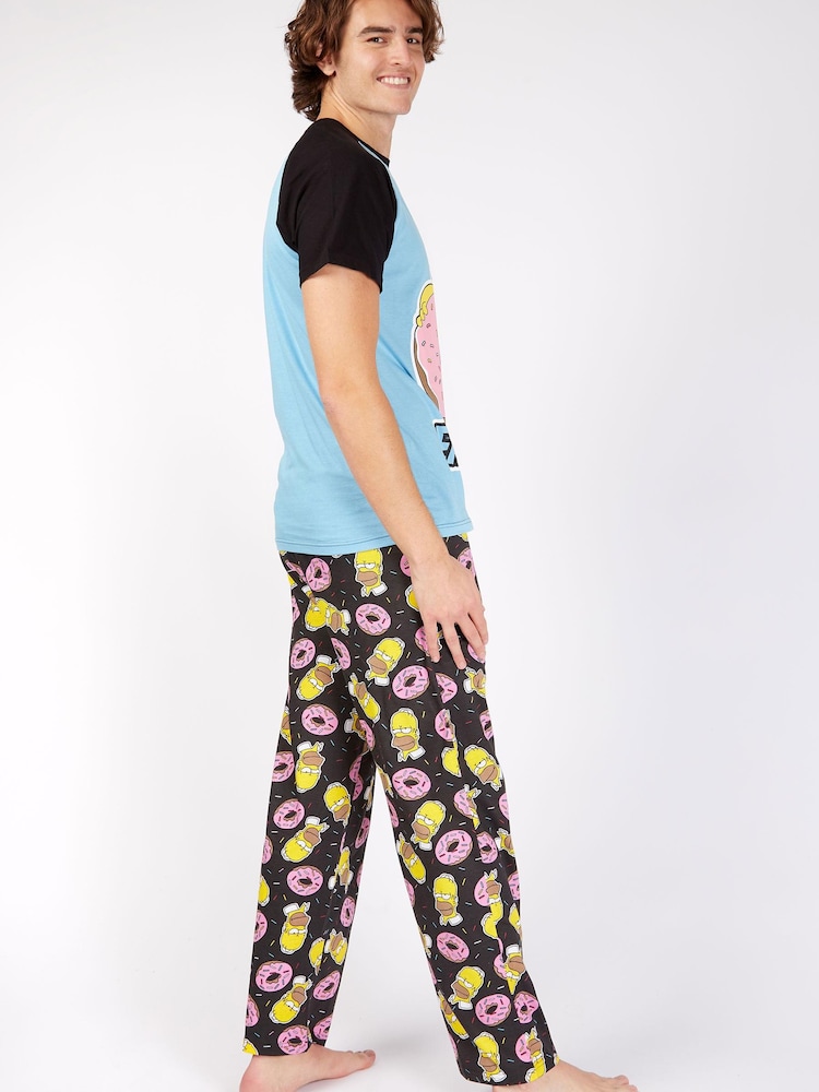 Character Blue Homer Simpsons Donut 100% Cotton Pyjamas - Image 2 of 4