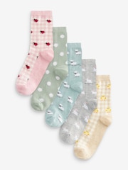 Pastel Spring Animal Print Ankle Socks 5 Pack - Image 1 of 6
