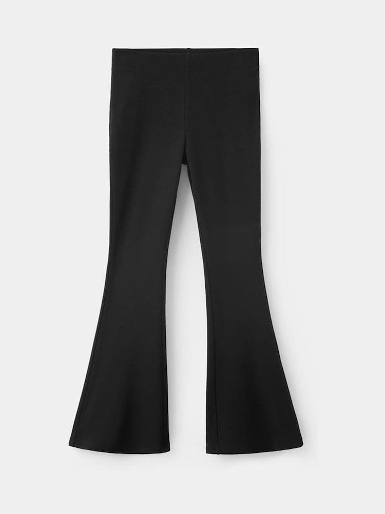 Mango Black Ribbed Flared Leggings - Image 1 of 4