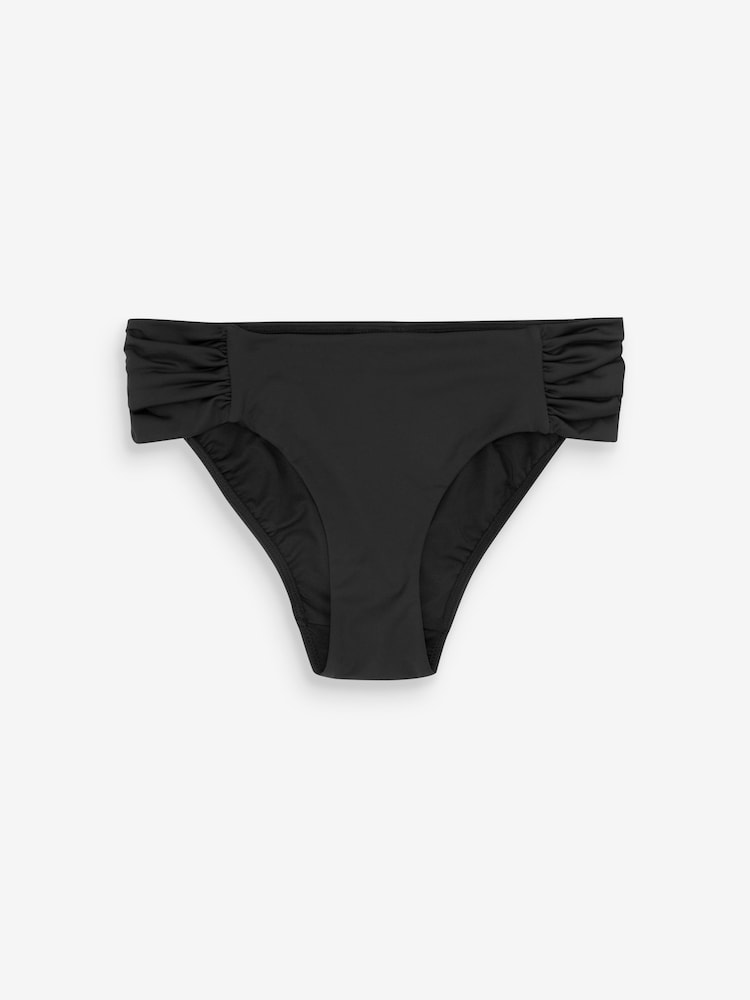 Mint Velvet Black Plain Italian Fabric Ruched Side Bikini Briefs - Image 3 of 3