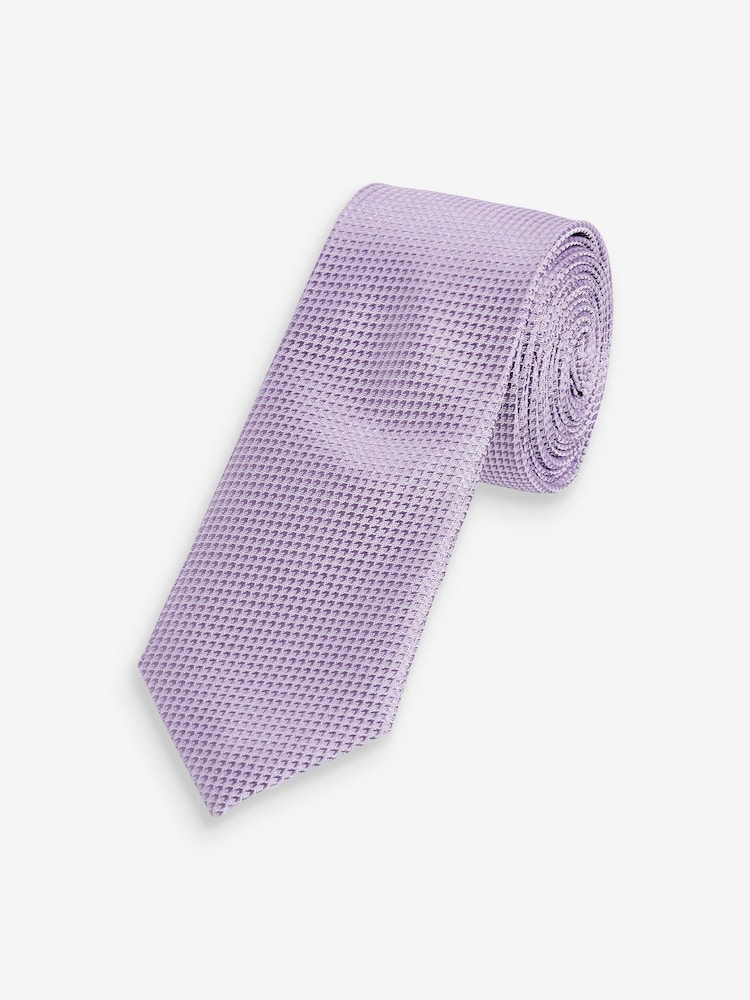 Lilac Purple Slim Textured Silk Tie - Image 2 of 4